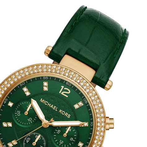 michael kors mk6985|Michael Kors Women's Parker Chronograph Green Leather Strap .